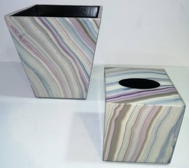 Elegant Lavender Color ‎Wood Set of Tissue Box & Waste Basket