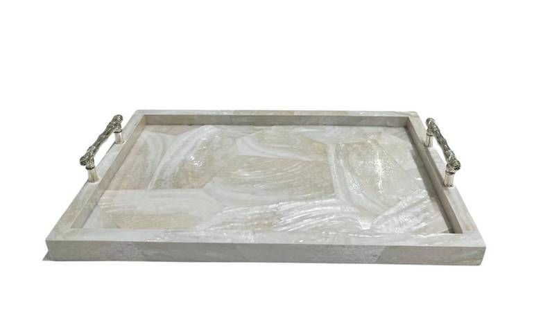Medium Cream Tray with Bamboo Handles