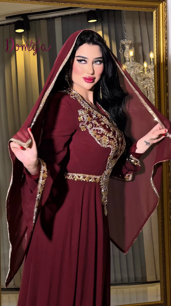 قفطان نبيتي شيفون شك يدوي مع شال راقي شرقي