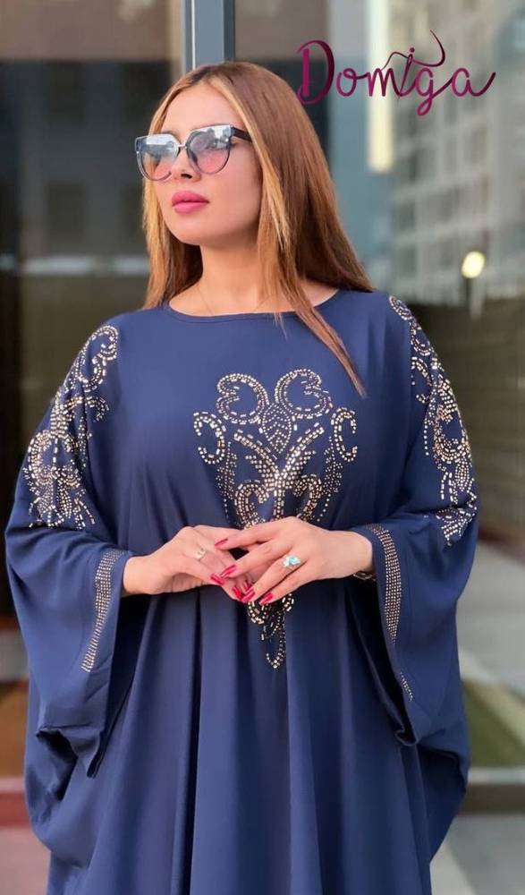 جلابية كحلي فاخرة - كريب ماكسي - أكمام طويلة