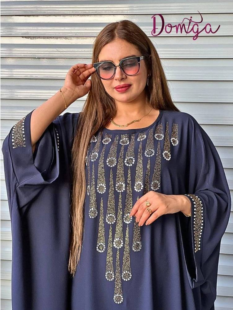 جلابية ماكسي فضفاض كحلية مرصعة كريستال أبيض وذهبي