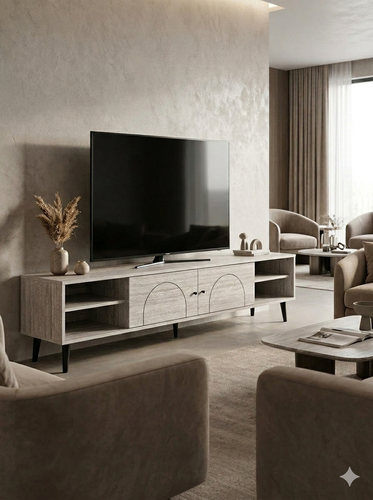 طاولة تلفزيون بلازما - 180X45X40 سم - رمادي فاتح