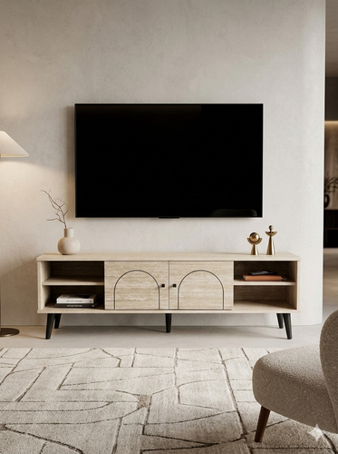طاولة تلفزيون بلازما - 140X45X40 سم -رمادي فاتح