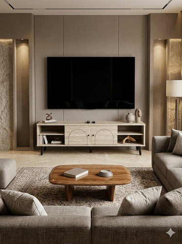 طاولة تلفزيون بلازما - 140X45X40 سم -بيج