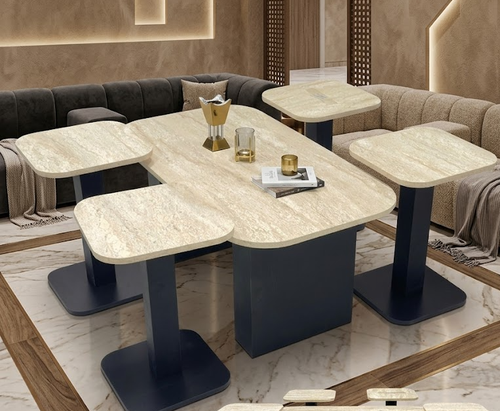 طقم طاولات كنب تركي Traverten Black (110*59*50)+(38*38*54)