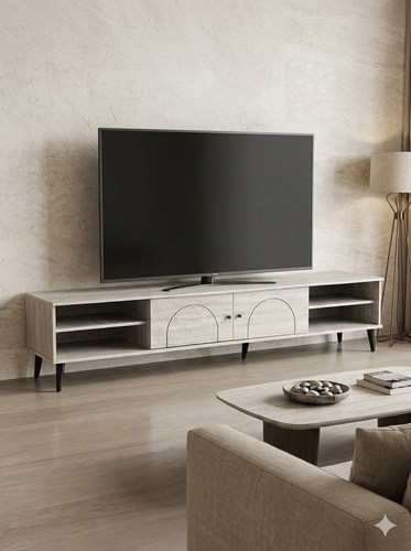 طاولة تلفزيون بلازما - 200X45X40 سم - رمادي فاتح
