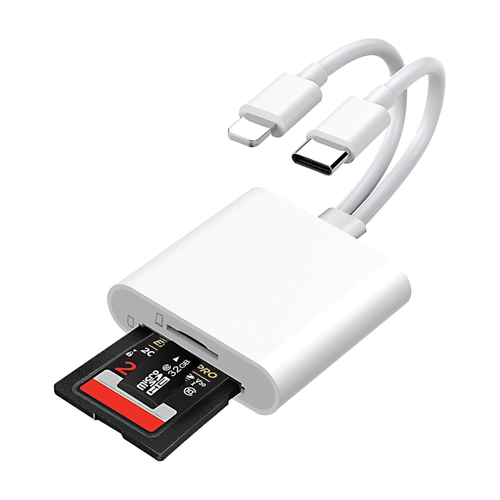 2-in-2 SD Card Reader for iPhone Memory Card Adapter