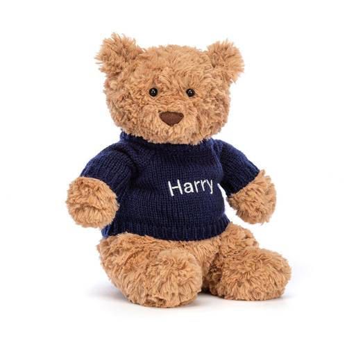 Bartholomew Bear with Personalised Navy Jumper - JELLY CAT
