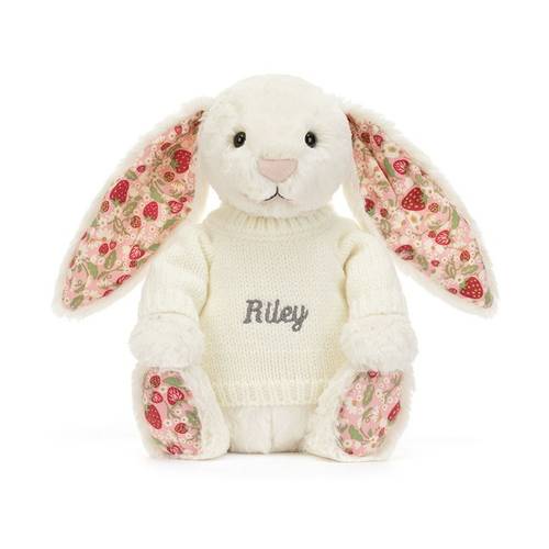 Blossom Cream Bunny 'Berry' with Personalised Cream Jumper - JELLY CAT 