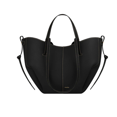 Polene cymi mini -  black with ecru stitching