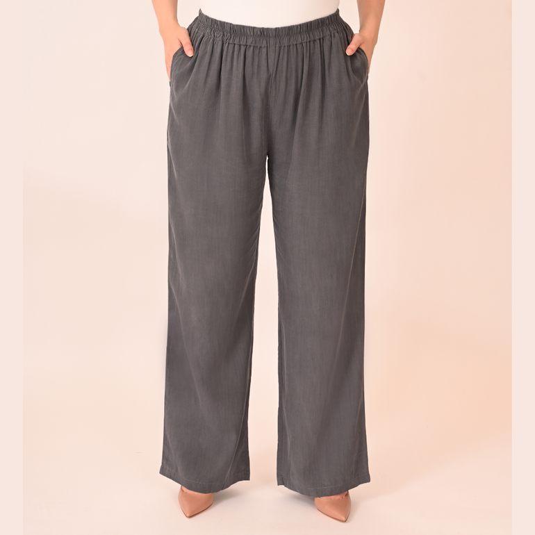 High Waist Eco-friendly Lyocell Pants in Charcoal Grey - XL