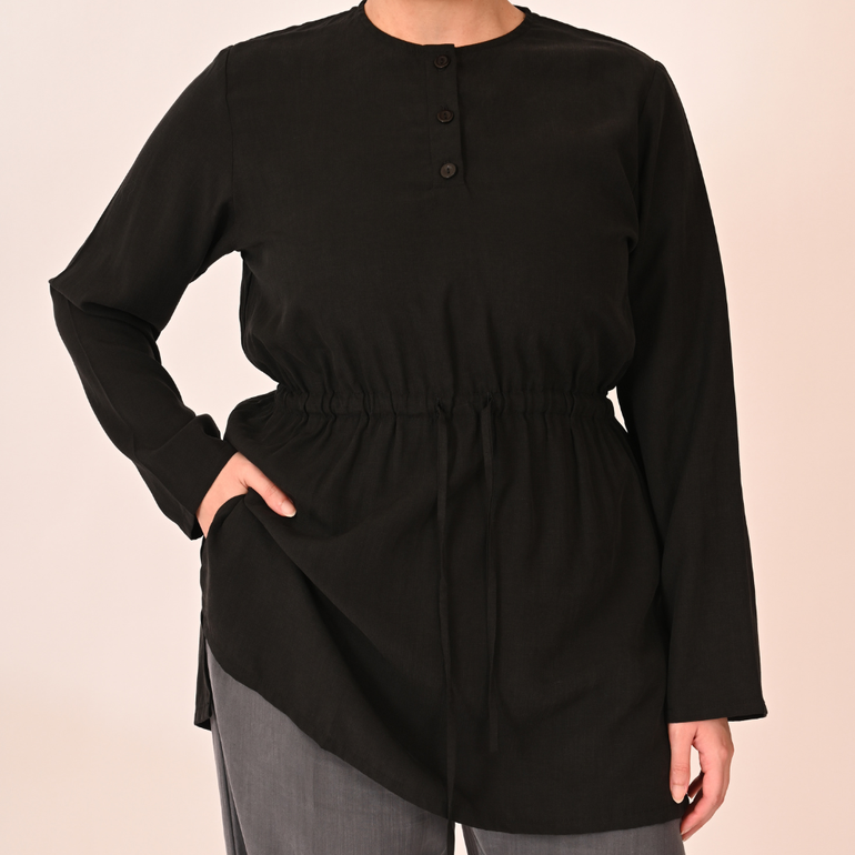 Drawstring Eco-friendly Tencel Top - Black - L