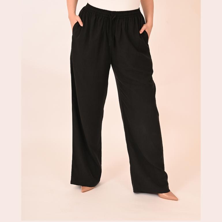 Drawstring Eco-friendly Tencel Trousers - Black - XL