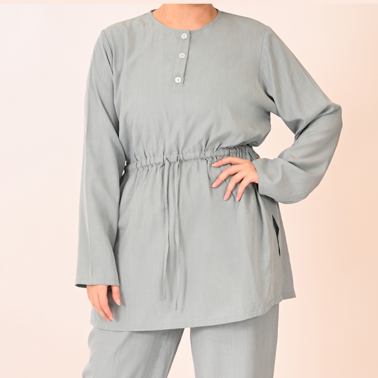 Drawstring Eco-friendly Tencel Top - Sky Blue - XXL
