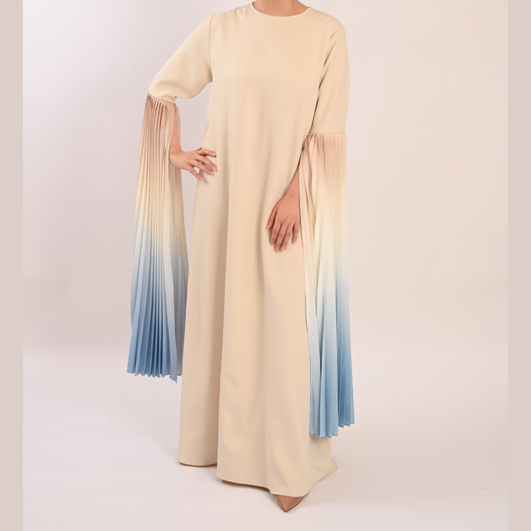  Pleated Cape Sleeve Dress in Sunset colors - XL