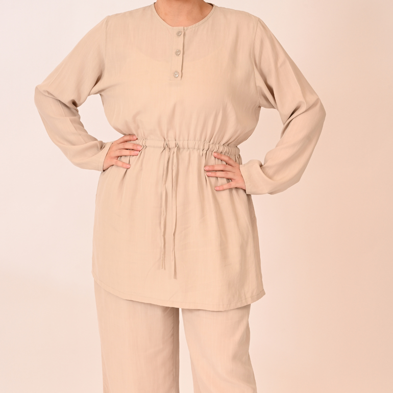 Drawstring Eco-friendly Tencel Top - Beige - XXL