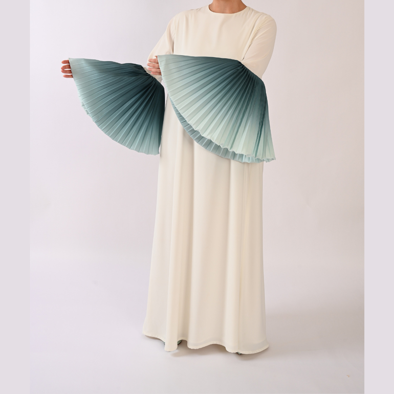 Pleated Bell Sleeve Dress in Cream White  - XL