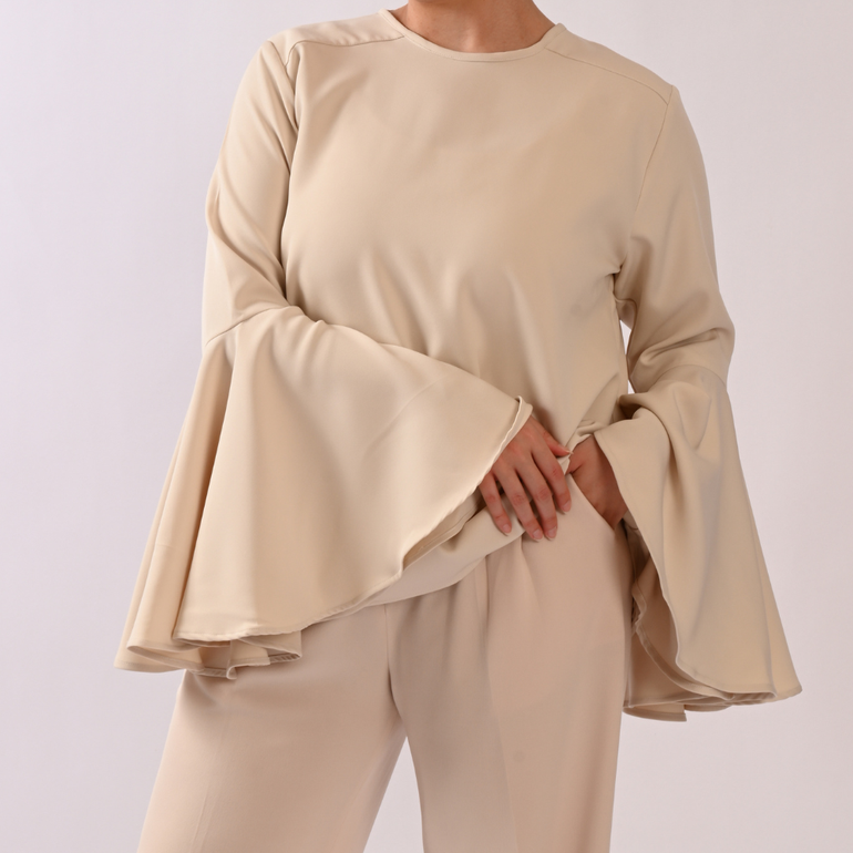  Ruffle sleeve top in Cream Beige  - XXL