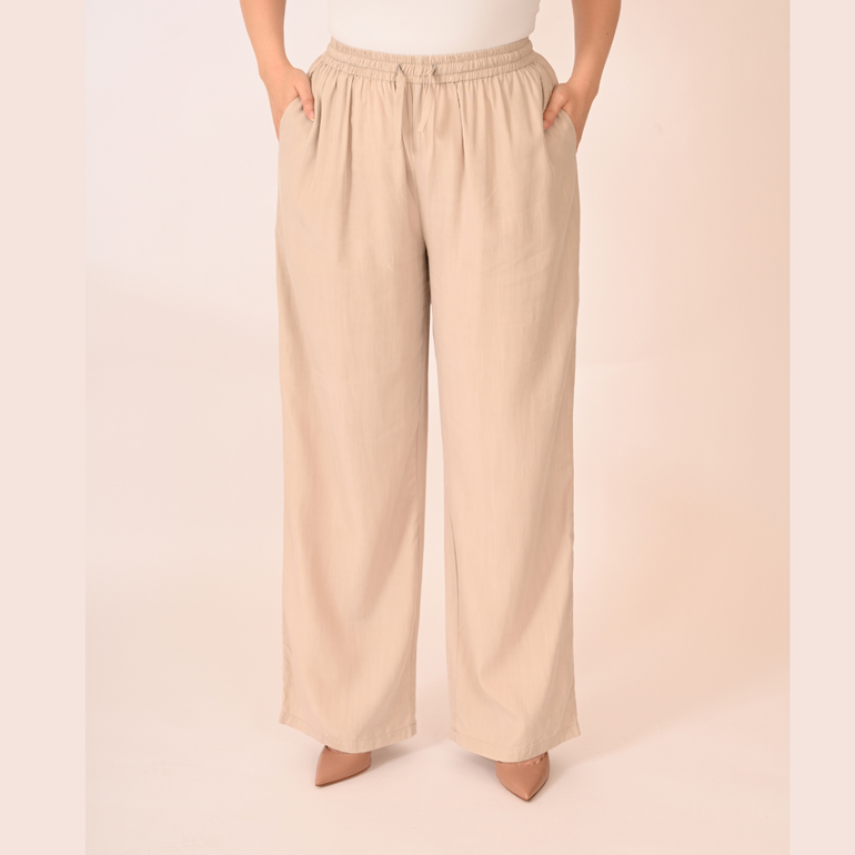 Drawstring Eco-friendly Tencel Trousers - Beige - XL