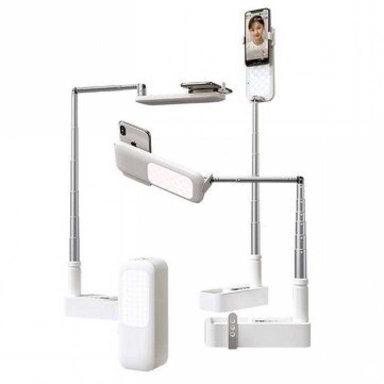 USAMS Portable Phone Holder For Smartphone Retractable Wireless Live Broadcast Stand Dimmable Selfie LED Fill Light For Video
