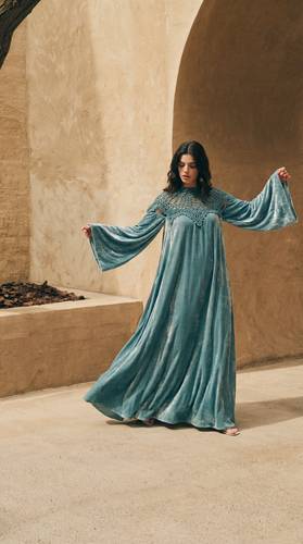 Turquoise Whisper Velvet Dress