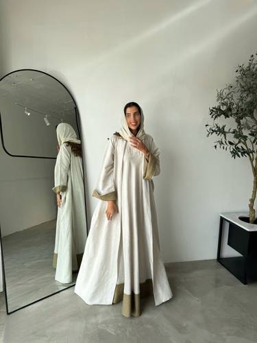 ‏Pure linen Abaya dress (off-white)