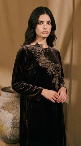 Velvet Rose 3D embroidery ( Brown )