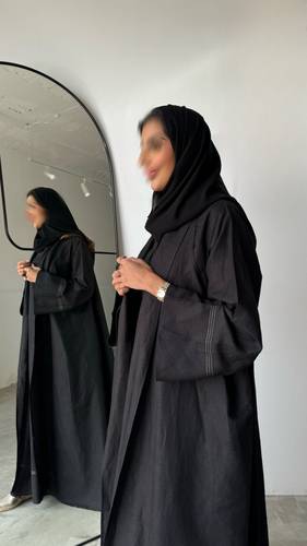 Pure linen Abaya dress (Black)