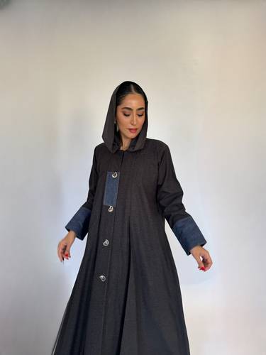 cloche abaya denim with buttons
