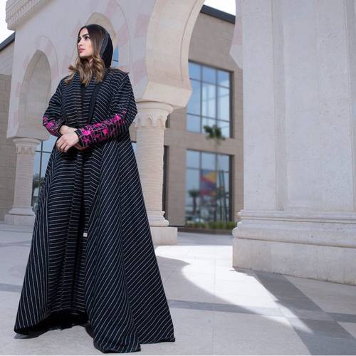 striped Abaya with embroidery on the  sleeves summer fabric