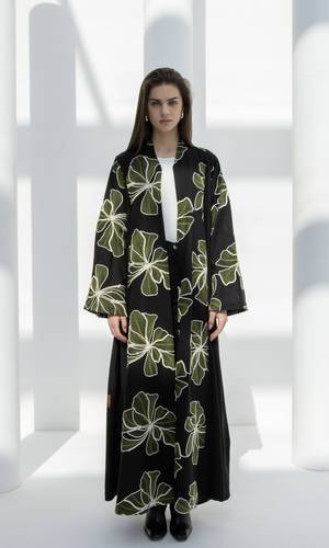 Floral green in black linen