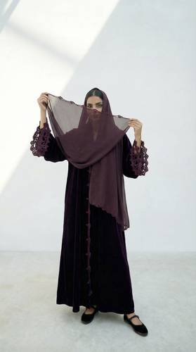 Burgundy velvet crochet Abaya