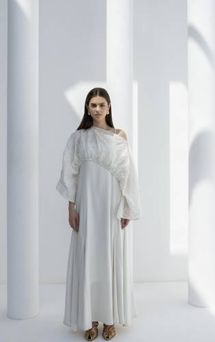  Metallic white linen dress