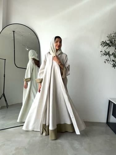 ‏Pure linen Abaya dress (off-white)