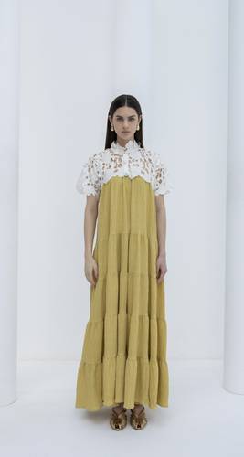 Yellow pearl layered dress  