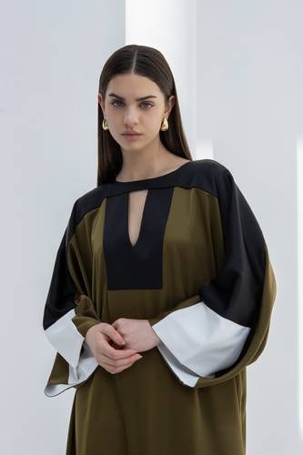 Deep olive Crepe satan dress 