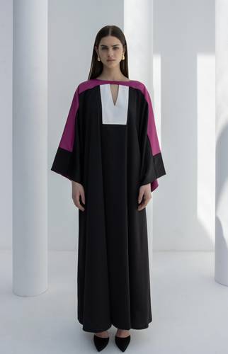 Black fuchsia crepe satan dress