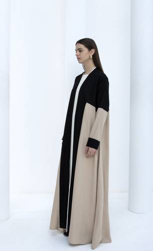 Beige/ black linen
