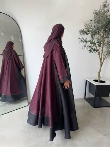 ‏Pure linen Abaya dress (Burgundy+Black)