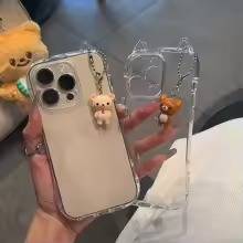كفر آيفون شفاف 3D كارتون Rilakkuma مع قلادة – حماية وأناقة مميزة