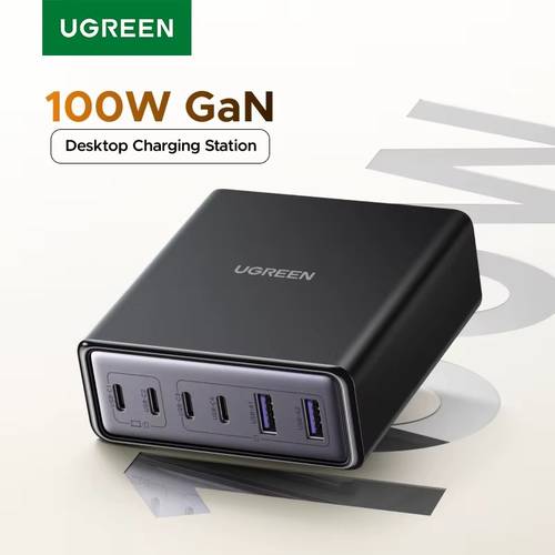 شاحن UGREEN GaN 100W 6 في 1 سطح مكتب – شحن سريع متعدد الأجهزة