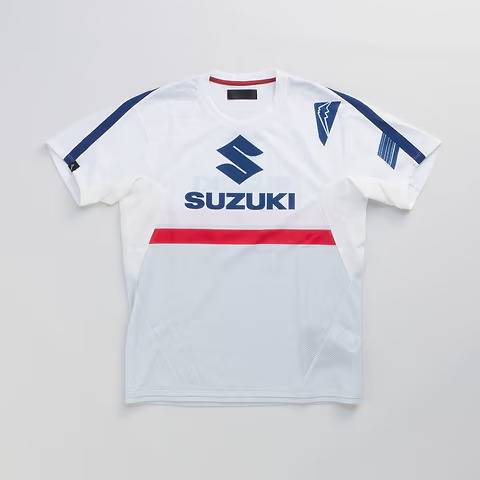 تيشيرت موتوكروس الرياضي اللون ابيض – تصميم SUZUKI الرسمي