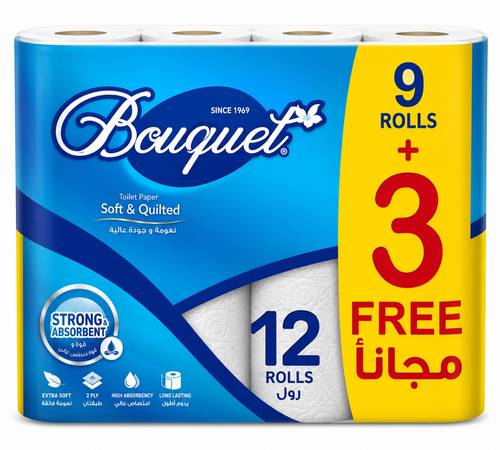 مناديل حمام بوكيه 9 + 3 رول مجانًا – ناعمة وعالية الامتصاص