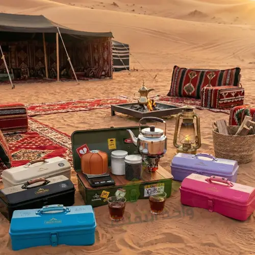 صندوق عزبة شاي حديد بكامل الاغراض مناسب للبر والكشتات CA