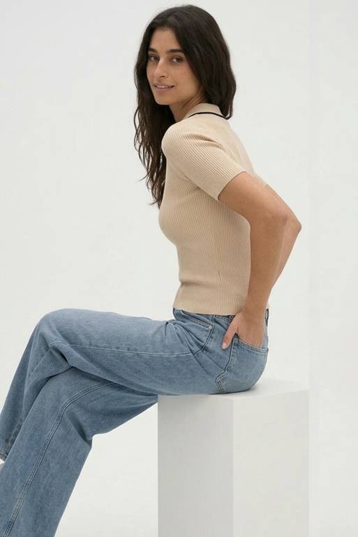 Contrast collar polo - Beige