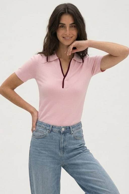 Contrast colar polo - Pink
