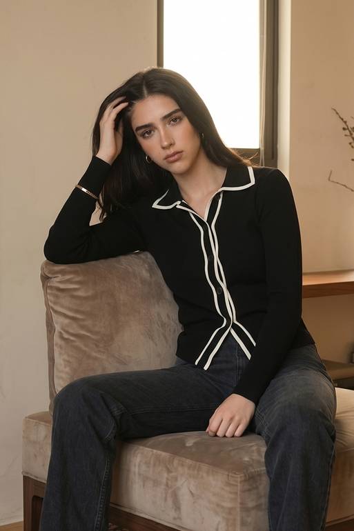 Sleeves polo top - black