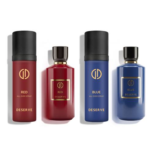 مجموعة عطور ( عطر الأزرق - الأزرق رذاذ الجسم - عطر  الأحمر - الأحمر رذاذ الجسم )