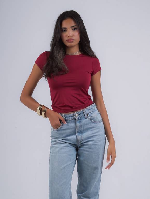 Burgundy Short Sleeves Top