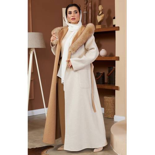 BA-FUR معطف مزدوج التصميم باللون البيج